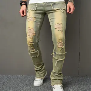 Retro Style Hiphop Holes Men Skinny Biker Jeans Pants Fashion Streetwear Male Stretch Slim Jogging Denim Trousers
