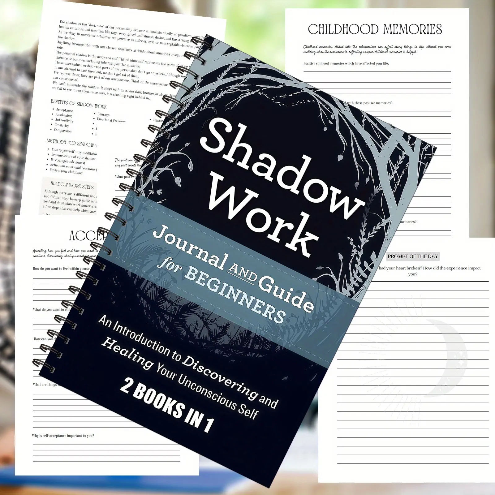 Reading and Writing/Diaries, Notebooks, Journals, Shadow Workbook - 2 in 1, Introduction to Discovering and Healing Your Unconscious Self, Guided Practice Healing and Nurturing, Basic Guide to Shadow Work