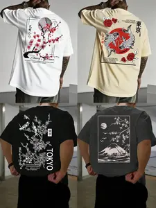 Men's "Urban Tokyo Japanese" T-Shirt Multi-Set – Multiple Designs with Tokyo, Cherry Blossom & Fuji Mountain Prints | Ideal for City Trends, Daily Errands & Japanese Streetwear Fans | Crafted with Soft Fabric, Oversized Fit & Urban Japanese Vibe | Perfect