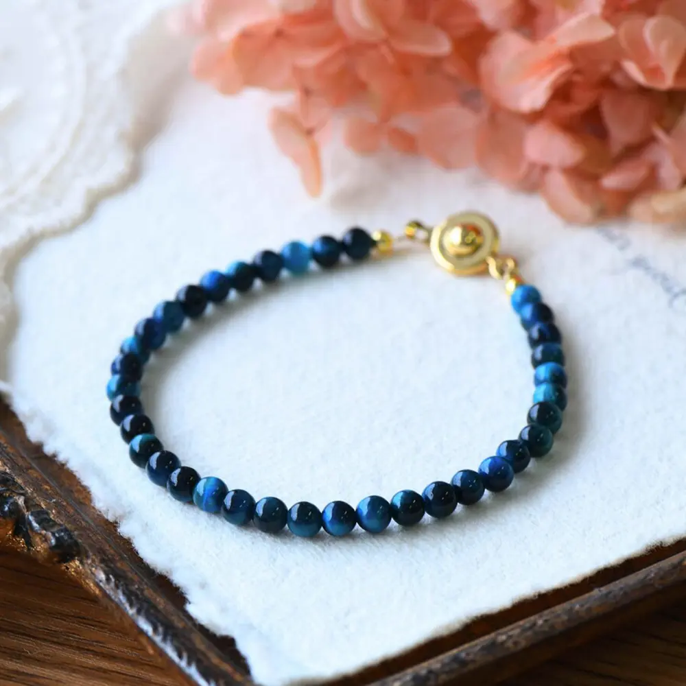 Blue Tiger's Eye Crystal Beaded Bracelet, Blue Crystal Braided Minimalist Jewelry, Minimalist Look Pairs with Any Outfit, Ideal Gift for Mother-Daughter
