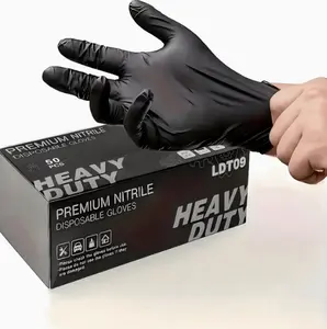 50pcs Black Disposable Pure Nitrile Gloves - Heavy Duty, Durable & Waterproof, Premium Quality For Kitchen, Tattoo Artists, Household Cleaning, Car Care - Disposable Protective Gloves, Cleaning Gloves