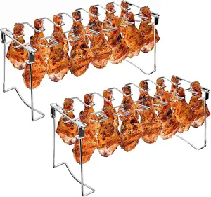 2 Packs Grill Rack, Chicken  and Wing Rack, 14 Slots BBQ Chicken Drumsticks Holder Stainless Steel Roaster Stand for  Grill, Oven, Charcoal Grill