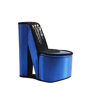 9" Tall Display Jewelry Box with Hooks High Heel Shoe Design Blue Velvet
