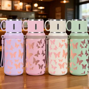 1pc 20oz 316 Stainless Steel Tumbler with Elegant Pink Butterfly Pattern, Suitable for Sports, Fitness, Outdoor Travel, Time Marker Outdoor durable large capacity Hiking 316 Stainless Steel Cup Suitable for gift