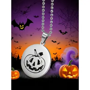 European and American Minimalist Cold Style Round Pumpkin Head Pattern Pendant - Fashion Trend Necklace for Daily Wear, Ideal for Halloween Gift