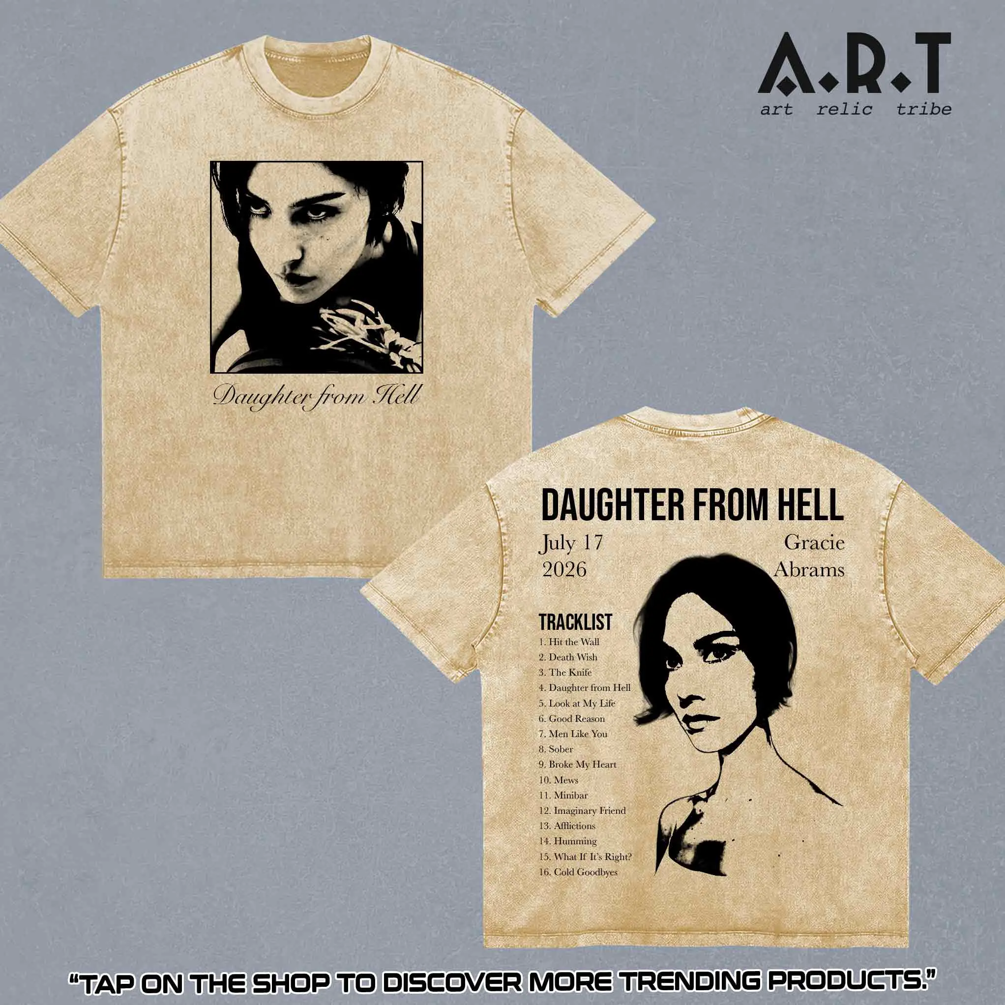 Gracie Abrams Washed Shirt, Daughter From Hell Album Graphic Tee, The Secret Of Us Album Apparel, Indie Pop Concert Merch, Emotional Pop Music Wash T-Shirt, Vintage Aesthetic Tshirt, Unisex Cotton T Shirt, Fan Gift Top Outfit, Fan Merch
