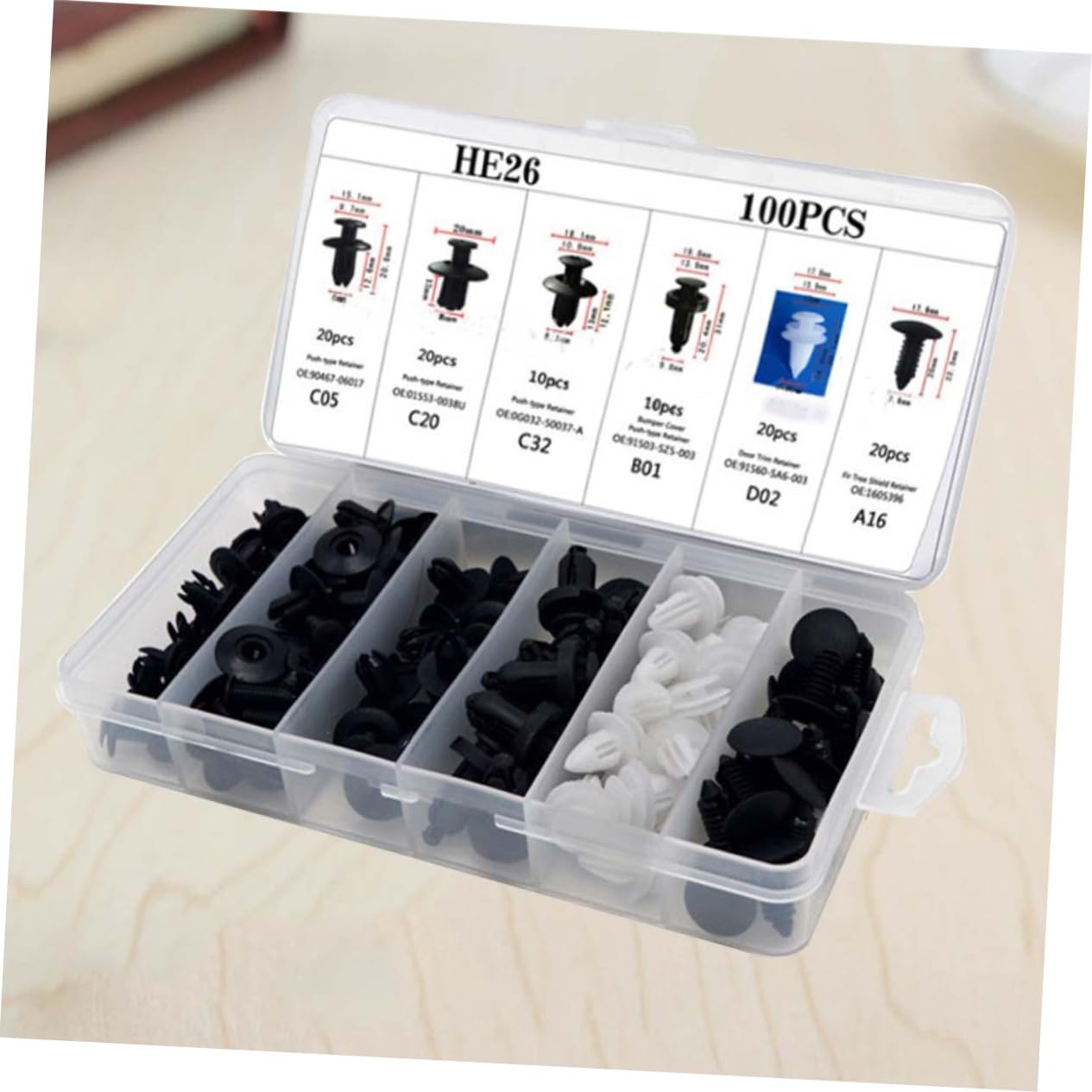 100 PCS Car Bumper Retainer Clips, 6.3mm 8mm 9mm 10mm Nylon Fasteners Rivet Replacement Kit, Push-in Screw Bumper Push Rivet Clip with Removal Tool, Suitable for Most Models (Black)