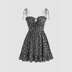 Cider Women's Casual Ditsy Floral Tie-Shoulder Mini Dress, 4 Colors, Size 2-26