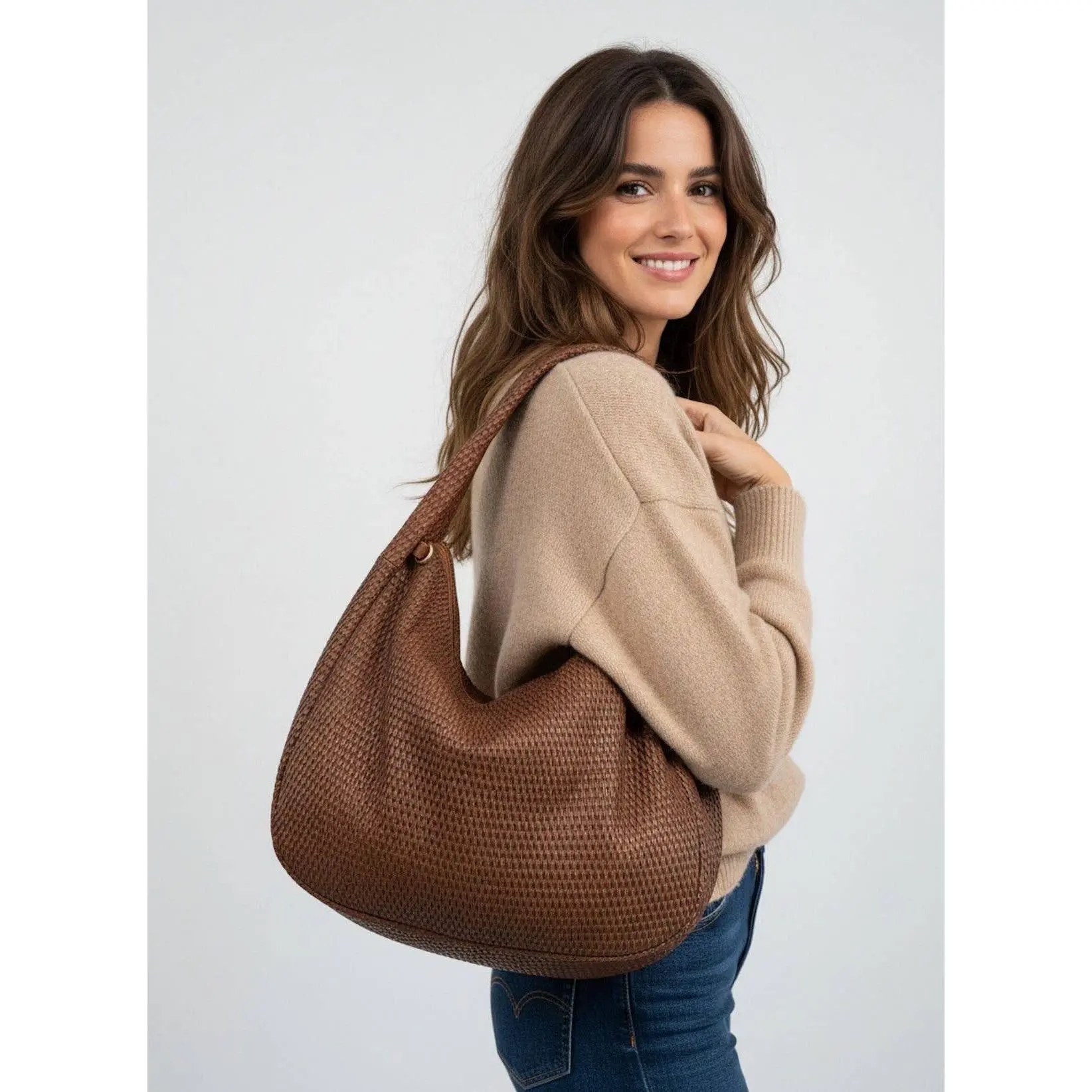 Woven Leather Hobo Bag