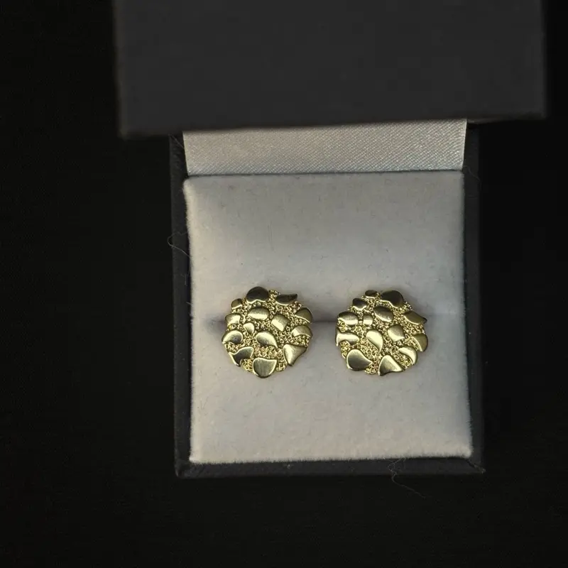 Double 10k Plated Earrings for Men and Women, Turtle Nugget design, Casual Daily Costume Jewelry Accessory