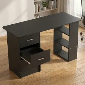 Modern Multi-Functional Computer Writing Desk With 3 Drawers & Open Storage Shelves,Sturdy Composite Wood Study Workstation,Home Office Gaming Desk For Bedroom Study Room Easy Assembly