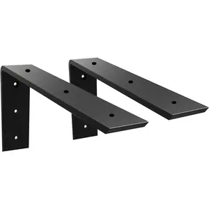 Countertop Support Bracket 2 Pack Heavy Duty 3/8" Thick Hidden L Shelf Bracket 12" x 6" x 2.5" Metal Corbels for Quartz/Granite/Wood/Concrete/Laminate Countertops, Black