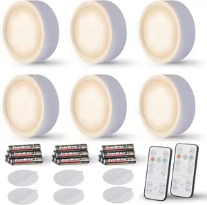 Puck Lights with Remote, Wireless LED Battery Operated, Under Cabinet Timer, Stick on Light, Closet Light Dimmable for Closet, Bedroom, Included (6-Pack)