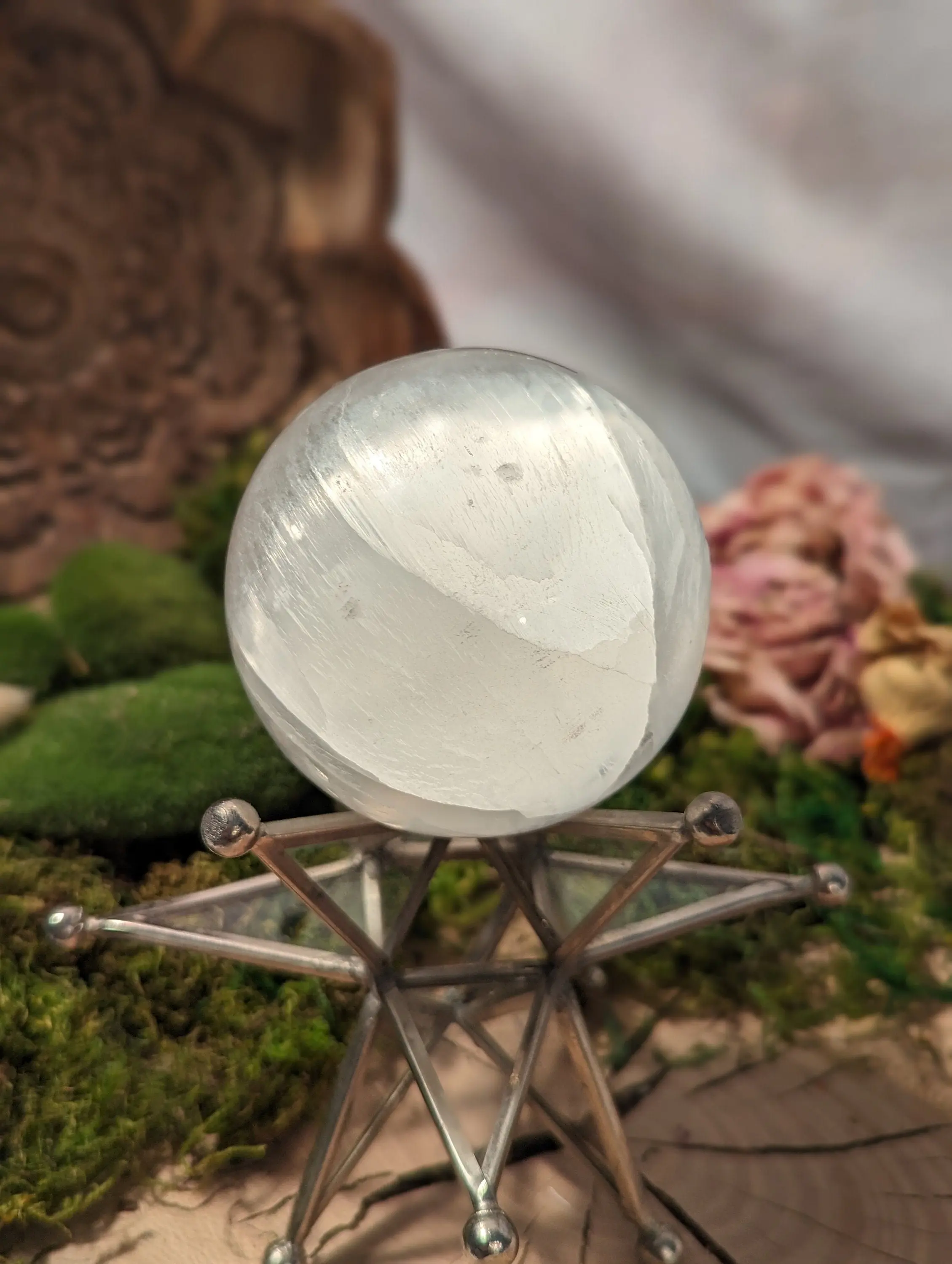 White Selenite Sphere Large 75mm 3" Angelic Orb Polished Hand Craved Healing Crystal Ball Mineral Specimen Natural Gypsum Stone Cleansing