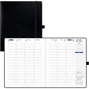2026 Weekly Planner (Medium 7'' x 8.5''), 30-Minute Hourly Appointment Book (Jan 2026-Dec 2026) with Monthly Tabs, Inner Pockets, Pen Holder, PU Leather Softcover, 100GSM - Black