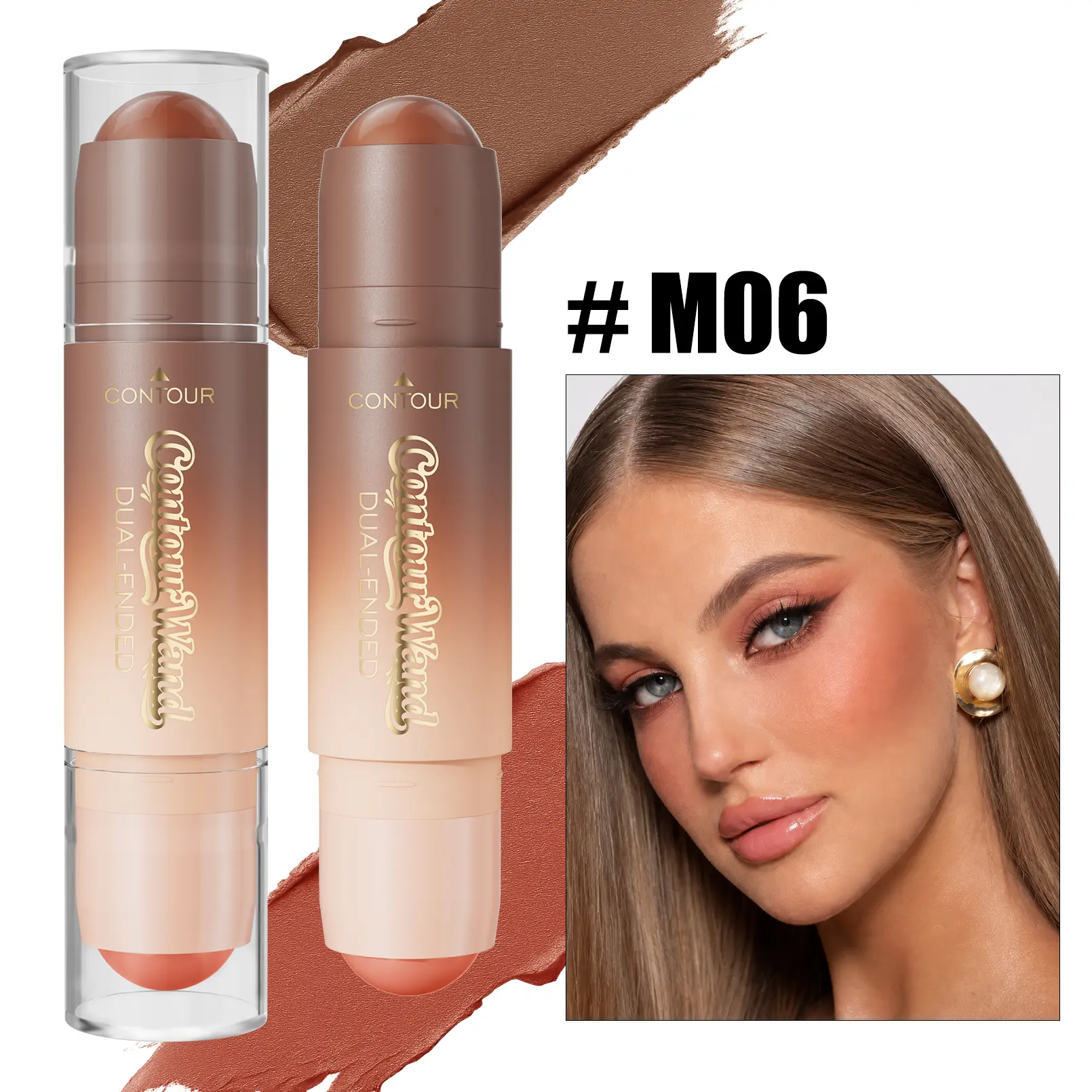 Dual Ended Contour Stick with Highlighter or Blush, Creamy Face Sculpting Makeup Duo with Smooth Blendable Color for Cheekbones, Nose, Jawline, Everyday Makeup and Travel