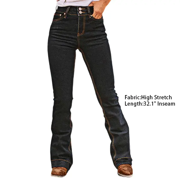 Flamingals Double Button Stitch Detail High Waist Bootcut Jeans