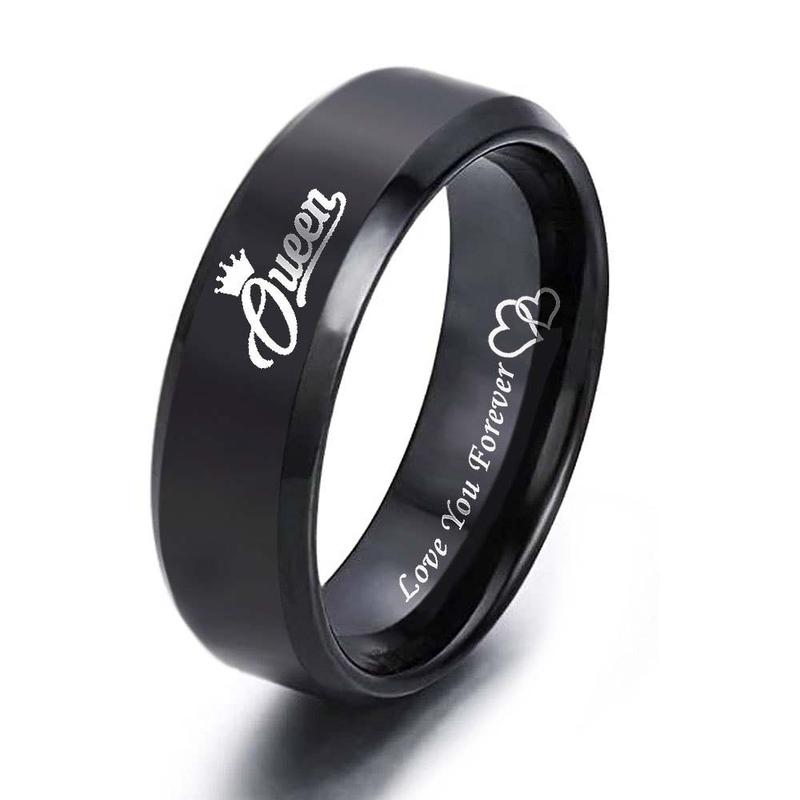 Titanium steel ring king queen ring love you forever heart to heart couple ring men and women daily wear couple gift