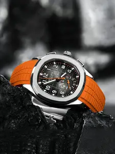 NAVIFLZ NFVZ Sports Watches For Men Orange Top Brand Luxury Rubber Wrist Watch Fashion Chronograph Wristwatch Relogio Masculino