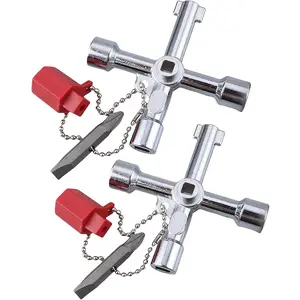 4 Way Sillcock Key Set, Equipped with Bits,Multi Functional Water Key, Cross Key,Water Shut Off Tool, Water Spigot Key, Suitable for Valve, Faucet and Spigots, Pack of 2