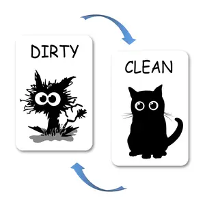 Black Cat Clean Dirty Dishwasher Magnet, Funny Cat Clean Dirty Sign for Kitchen Refrigerator Laundry Room, Double Sided Reversible Dish Washer Magnet Sign (Black cat)