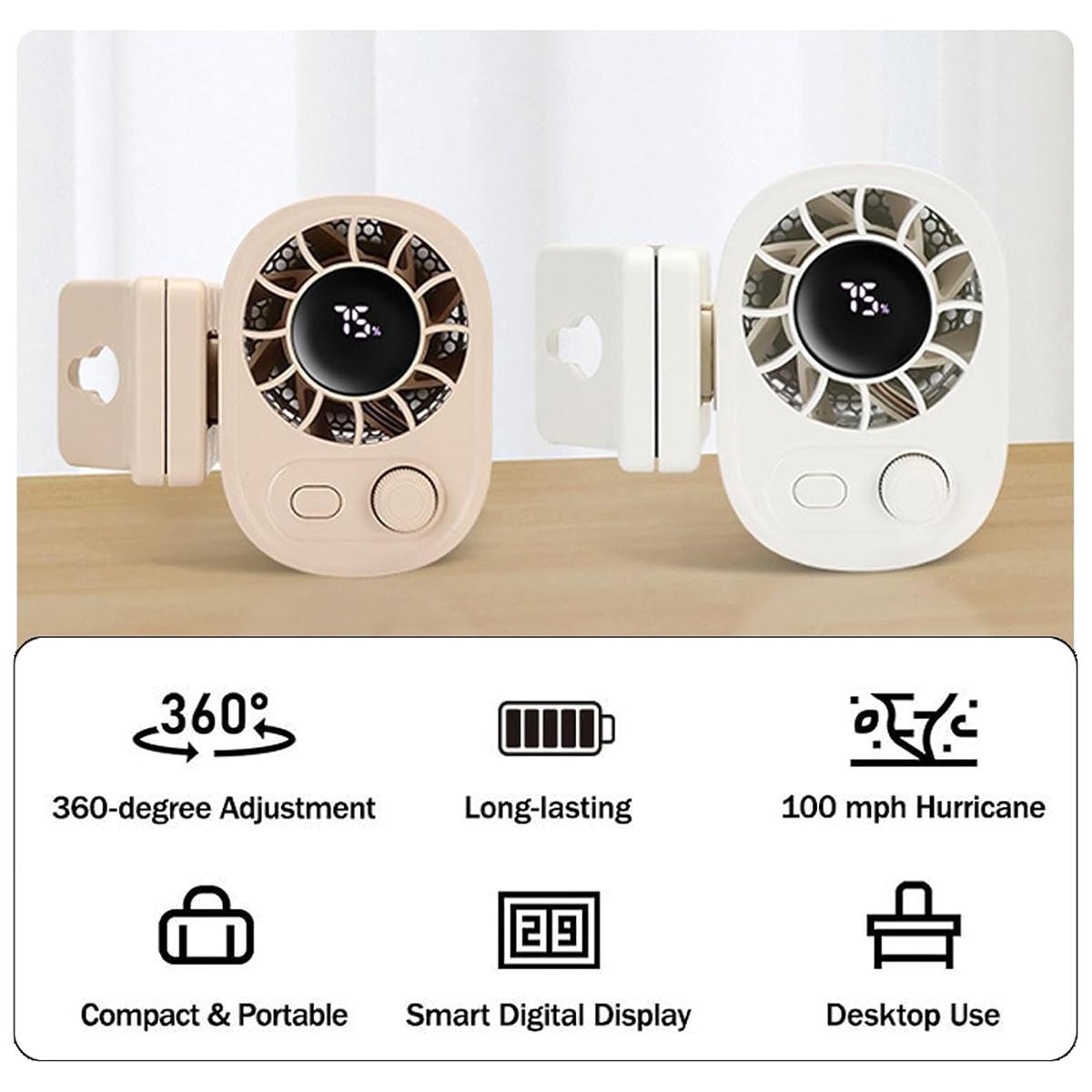 Car Clip On Fan No Cooling Function with LED Display 360° Rotation 100 Speeds Adjustable USB Rechargeable Personal 1800mAh Battery Stepless Speed Adjustment Charging