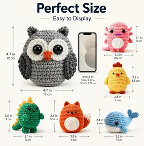 TIKA Beginner Crochet Kit 6-Pack Animal Family with Step-by-Step Video Tutorials, DIY Amigurumi Crochet Starter Set
