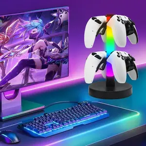 RGB LED Gaming Desk Lamp with Headphone Stand, Controller Holder, USB Powered, Color Changing Ambiance Light, Ideal for Game Room Office Party Decor
