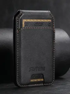 SUTENI Mobile Phone Business Wallet Magnet Flip Pocket Card Storage Luxury Faux Leather Magnetic Stand Buckle Bag Wallet For Unisex Relatives Friends and Elders Holiday Gift