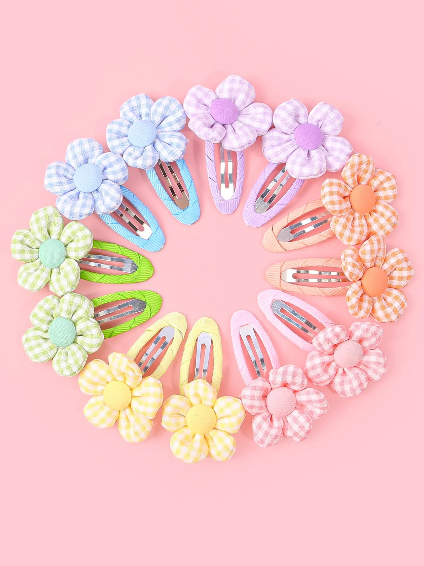 12 checkered flower hair clips, girl bangs side clips, fresh and sweet dressing hair clips, suitable for gatherings, parties, play, school, daily leisure use, exquisite and beautiful hair accessories, Flat Hair Clip