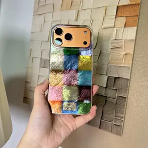 Autumn and winter retro color small square tinfoil pattern mobile phone case suitable for girls, compatible with iPhone16ProMax,17 16 15Pro 14PLUS 13 12Pro, pay attention to the details and purchase with caution