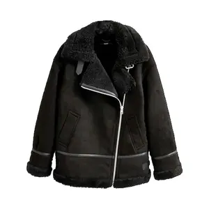 MotorCycleJackets Black Faux Suede Longline Aviator Jacket