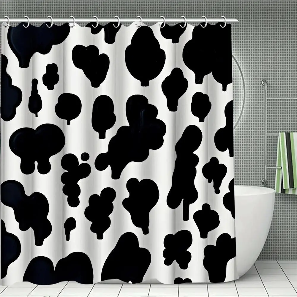 Classic and Cow Print Shower Curtain Set with 12 Hooks, Waterproof Bathroom Decor, Geometric Pattern Accessories