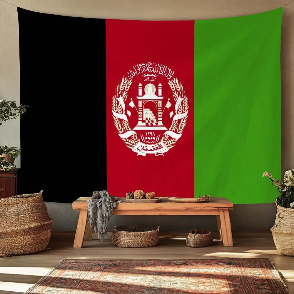 Large Afghanistan Flag Pattern Wall Hanging Rug - Bohemian Ethnic Polyester Tapestry, Durable Modern Art Home Decor for Living Room, Bedroom