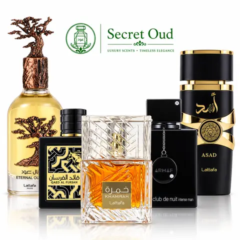 Lattafa Men's Floral Scents Gift Bundle --- ETERNAL OUD + KHAMRAH + CLUB DE NUIT INTENSE + QAED AL FURSAN + ASAD --- Men's Cologne, Elegant Alluring Fragrance for Father's Day Mens Gifts ---