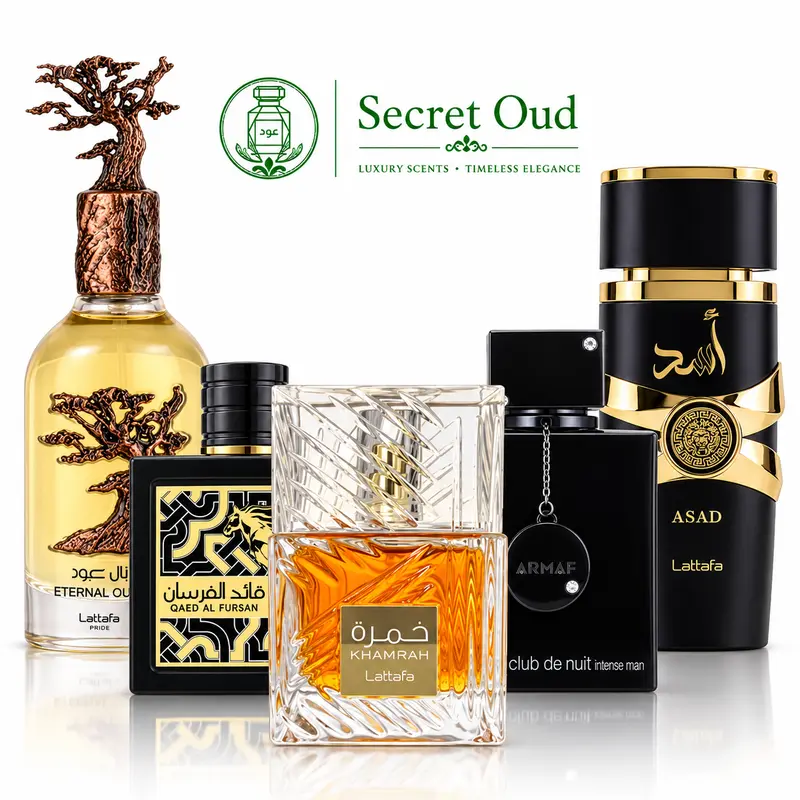 Lattafa Men's Floral Scents Gift Bundle --- ETERNAL OUD + KHAMRAH + CLUB DE NUIT INTENSE + QAED AL FURSAN + ASAD --- Men's Cologne, Elegant Alluring Fragrance for Father's Day Mens Gifts ---