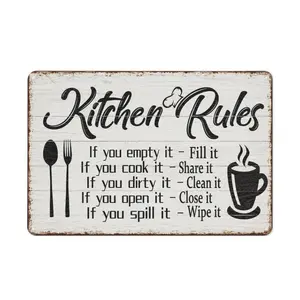 Vintage Tin Sign Retro Metal Kitchen Rules Signs Stylish Wall Art Plaques for Home Decor Kitchen Dining Room House and Farmhouse Wall Decor or as a Unique Poster 8x12 inches