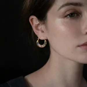 Women's Gold Abalone Shell Huggie Hoop Earrings - Iridescent Ocean Beach Charm, Minimalist Lightweight Dainty Costume Jewelry, Everyday Gift for Women, Gold Earrings