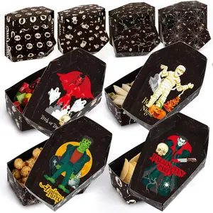 48 Pcs Halloween Disposable Paper Trays, Halloween Coffin Nacho Trays, Food-Grade Disposable Coffin Bowls, Gothic Horror-Style Snack Boats Candy Boxes for Halloween-Theme Decoration and Food Storage glue book
