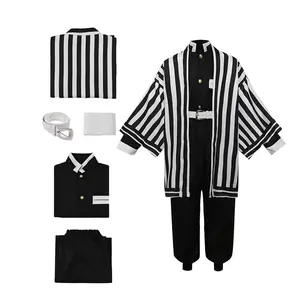 Complete Tanjiro Kamado Cosplay Costume Set Japanese Style Kimono Checkered Haori Uniform for Anime Convention Role Play