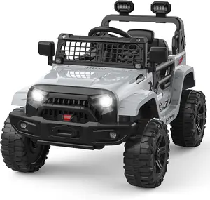12V Kids Electric Ride On Truck Car w/Parent Remote Control, Spring Suspension, LED Lights & AUX Port | Outdoor Ride Toy for Boys Girls,grey