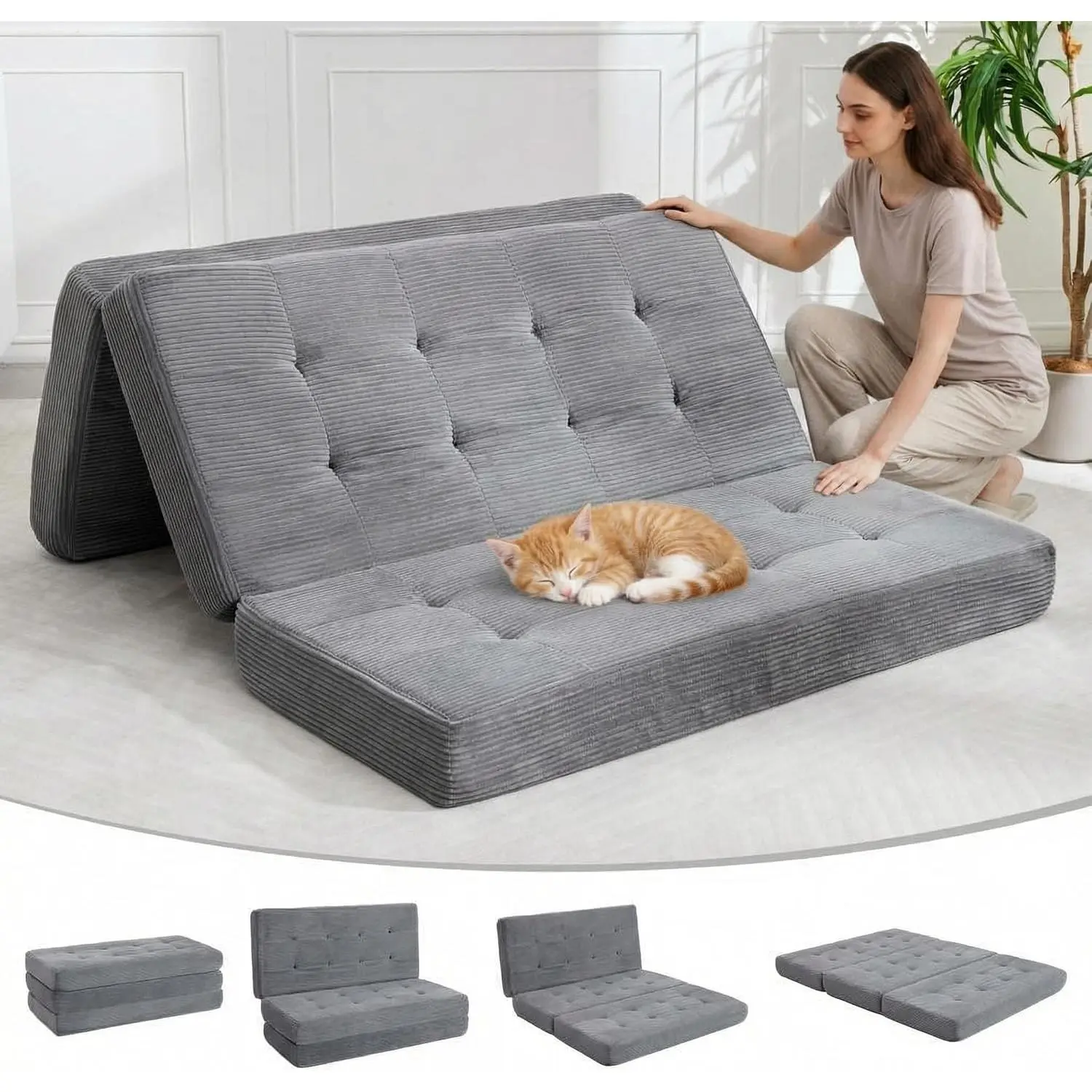 6 Inch Full-Size Memory Foam Trifold Foldable Mattress with Washable Cover, Floor Sleeper Couch for Guest Bed, Yoga & Camping Mat
