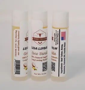3 PACK-  Leia Lip Balm- Coco Vanilla - 100% Grass Fed Beef Tallow Based Chapsticks- Real Vanilla Bean!