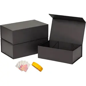 QDHATYME 3Pack Black Gift Boxes with Magnetic Closure Gift Box, 11.81x8.46x3.35 Inches Collapsible Luxury Gift Packaging Box with Gift Card & Champagne Ribbon, Reusable Present Box for Birthday, Wedding, Christmas, Mother's Day, Father's Day, Graduation,