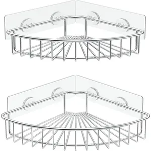 2-Pack Corner Shower Caddy SUS304 Stainless Steel Wall Mounted Bathroom Shelf with Adhesive Storage Organizer for Toilet Dorm and Kitchen Silver
