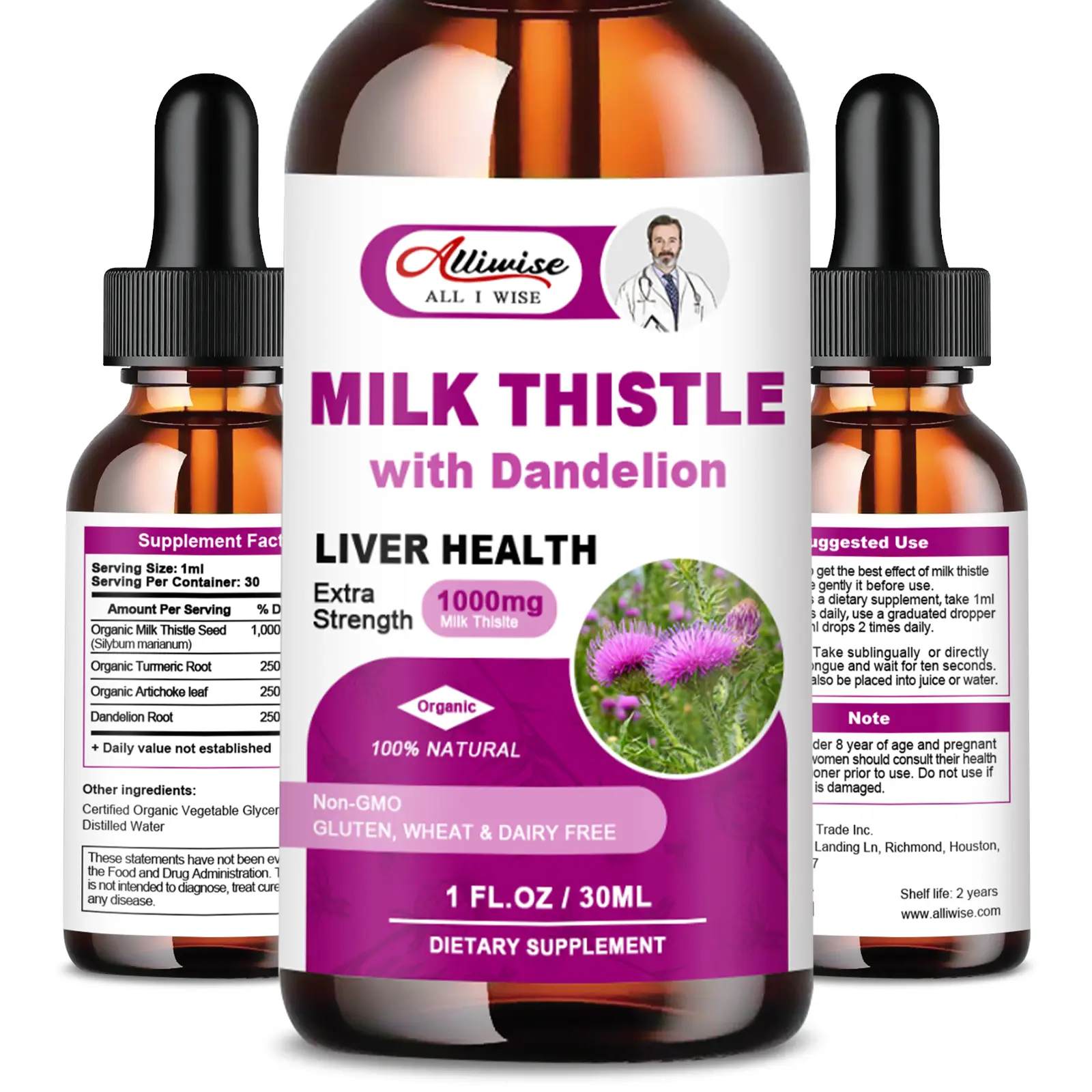 Liver Health Support Liquid, 1000mg Milk Thistle 80% Silymarin Extract & 250mg Dandelion Root Extract, Liver Cleanse Detox & Repair Fatty Liver Formula, Vegan, Non-GMO and All-Natural