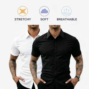 2-piece Set Men's Slightly Stretchy Business and Casual Short-Sleeve Shirts Casual Button-Down Style Perfect Men's Wear Suitable for Dad
