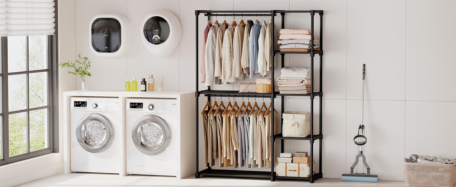 Wardrobe Closet, Portable Clothes Racks for Hanging Clothes, Free Standing Closet with 4 Tier Shelves, Closet Organizers and Storage Rack for Cloakroom, Bedroom