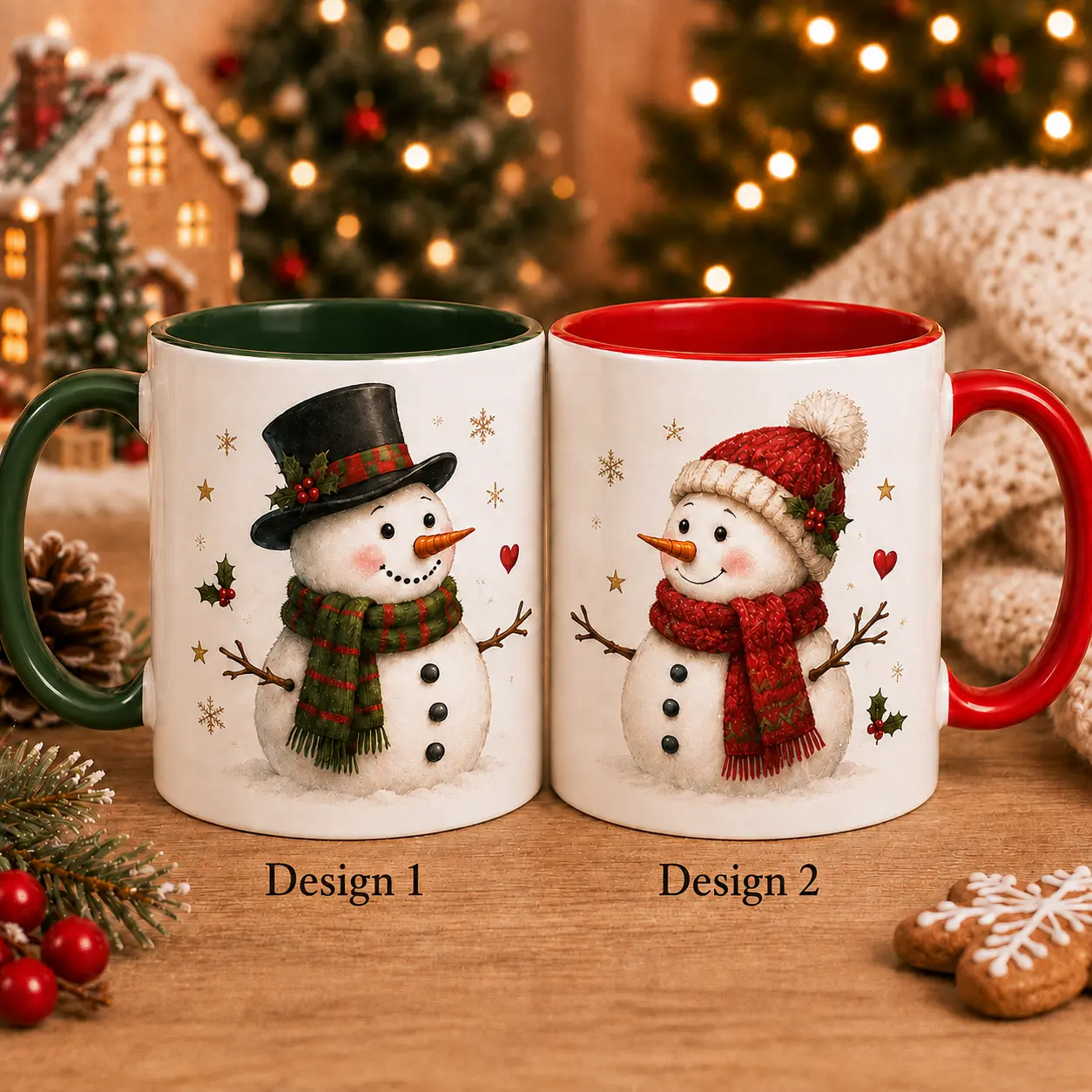 Christmas Snowman Couple Mug Set, Matching His and Hers Holiday Coffee Mugs, Cute Winter Snowman Couple Ceramic Cups