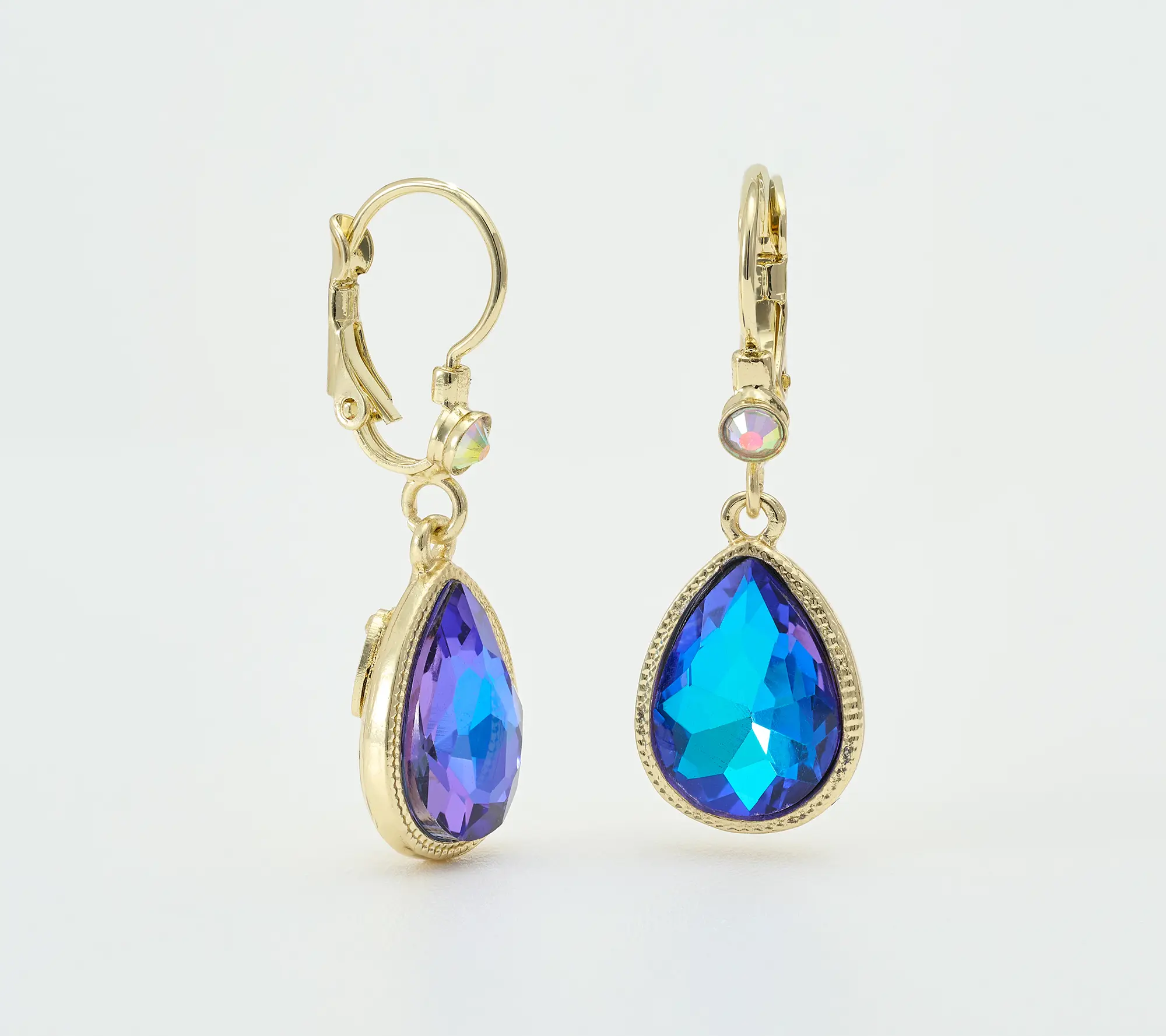 Kirks Folly Misty Crystal Teardrop Leverback Earrings